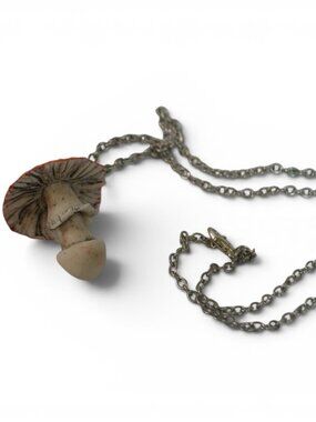 Handmade Mushroom Pendant Necklace 18” Chain Red White Toadstool